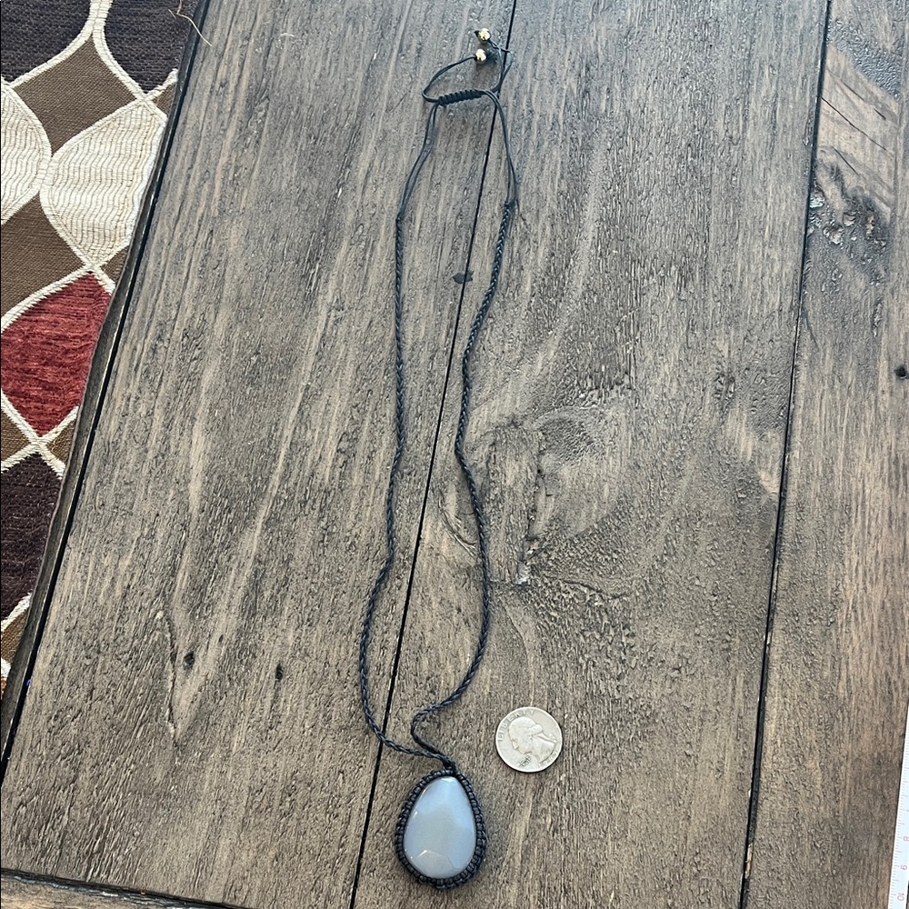 Handmade Black Macramé Necklace with light blue Teardrop Pendant